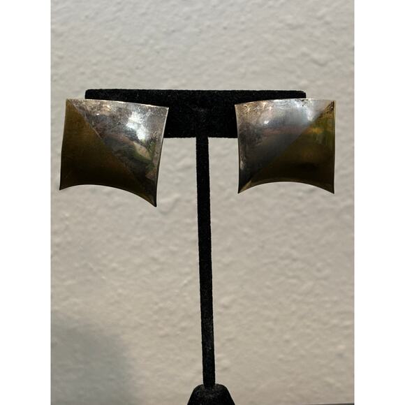 VTG Laton Mexico Taxco Sterling Silver Brass Modernist Geometric Earrings Large - Picture 2 of 5